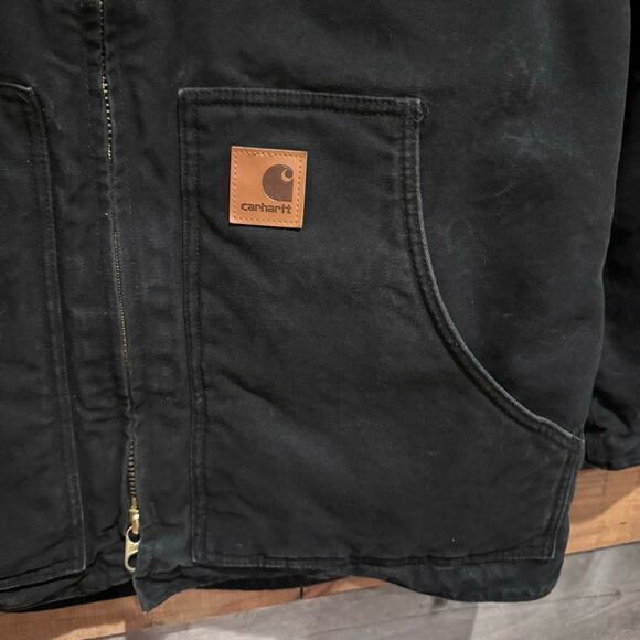 Carhartt Men's Sherpa-Lined Field Jacket Loose Fit Washed Duck Black Size 2XT - Picture 4 of 13